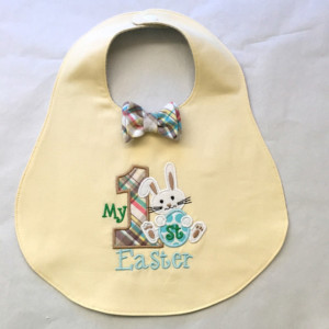 My First Easter Bib with optional Coordinating Diaper Cover in Soft Yellow and Plaid