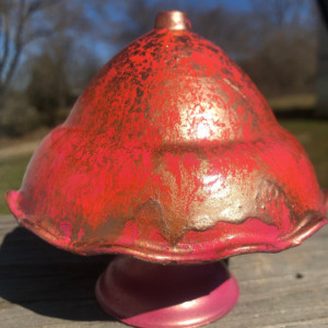 Mushroom Shaped Covered Dish - Reversible & Versatile - Berry Pink - Tangerine Orange - Gold - Floating Candle Holder - Crystal Holder