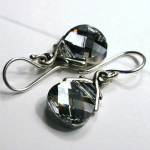 Metallic Silver Swarovski Crystal Teardrop Earrings on Sterling Silver