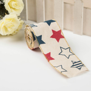 Burlap Ribbon with America color Stars - 2" X 6.5' For Making Bows, Wreaths, Home Decor, Primitive Decor