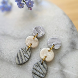 Dangle Boho Earrings | Geometric dangle earrings | Neutral colors boho earrings - gift for bridesmaids white & grey earrings