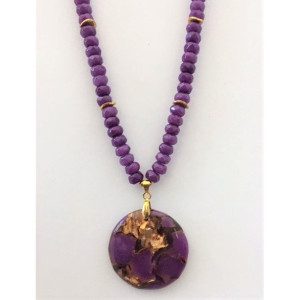 Rondelle Purple Beaded Necklace, Purple Agate Pendant Necklace