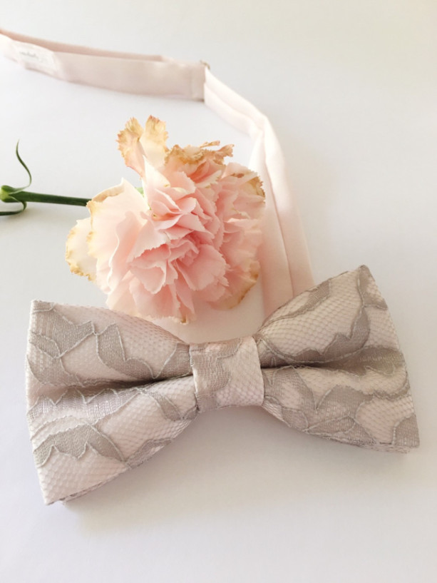 Blush and silver lace bow tie for weddings and special events. | aftcra