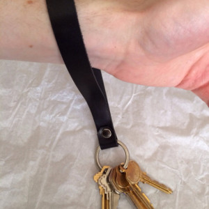 Black leather strap keychain