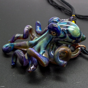 The Amber Purple Kracken Collectible Wearable Boro Glass Octopus Necklace / Sculpture Made to order