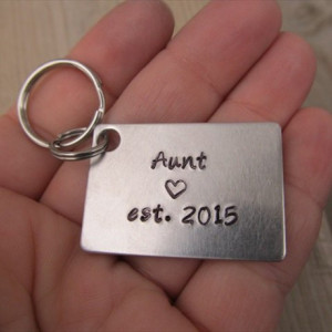 Gift for Aunt- Keychain- Aunt's Keychain "Aunt est. (year of choice)" with stamped heart-  Hand-Stamped Keychain by Jenn Stewart