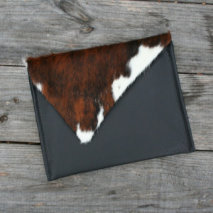 Cowhide Clutch / iPad Cover, Black Leather Case Sleeve by Beaudin