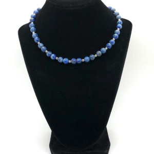 Denim Lapis Lazuli Necklace with Stainless Steel