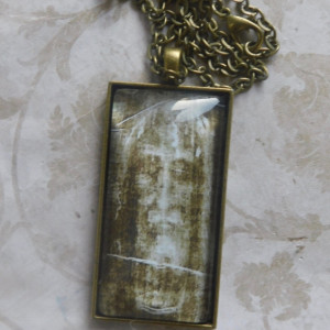 Shroud of Turin, Religious Glass Tile Pendant,  Jesus Christ,  Holy Face Necklace,