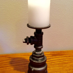 Candle Holder made from industrial Grade Black Iron Pipe, Unique Reversible Design, Turn over for different look