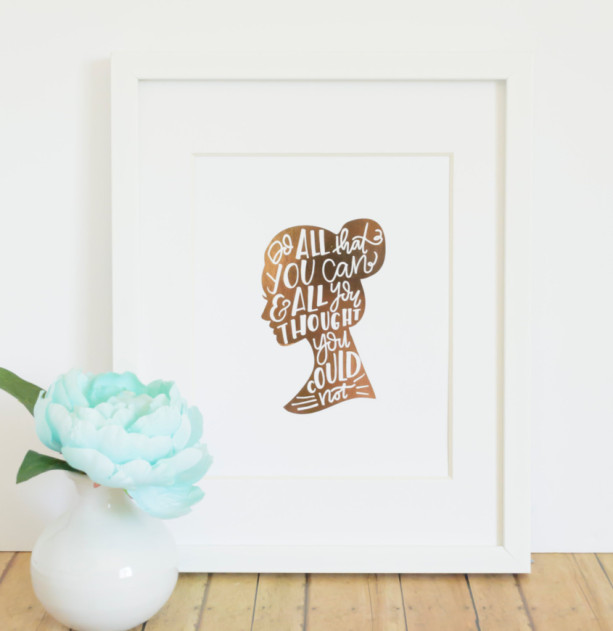 Office Artwork / Hand Lettered Print Quote / Real Rose Gold Foil Art / Gift for Her Under 30 / Silhouette Print 8x10