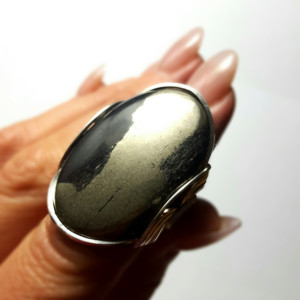 Huge Pyrite Ring, Size 8, Handmade Statement Bold Natural Stone 