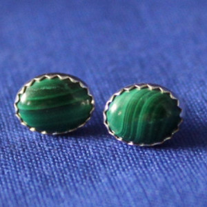 Sterling Silver and Malachite Stud Earrings