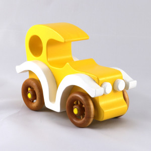 Wood Toy Car, Vintage Style Sedan Finished with Yellow and White 667525375