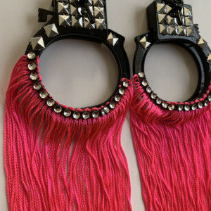 Handcuff tassel earrings neon pink