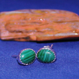 Sterling Silver and Malachite Stud Earrings