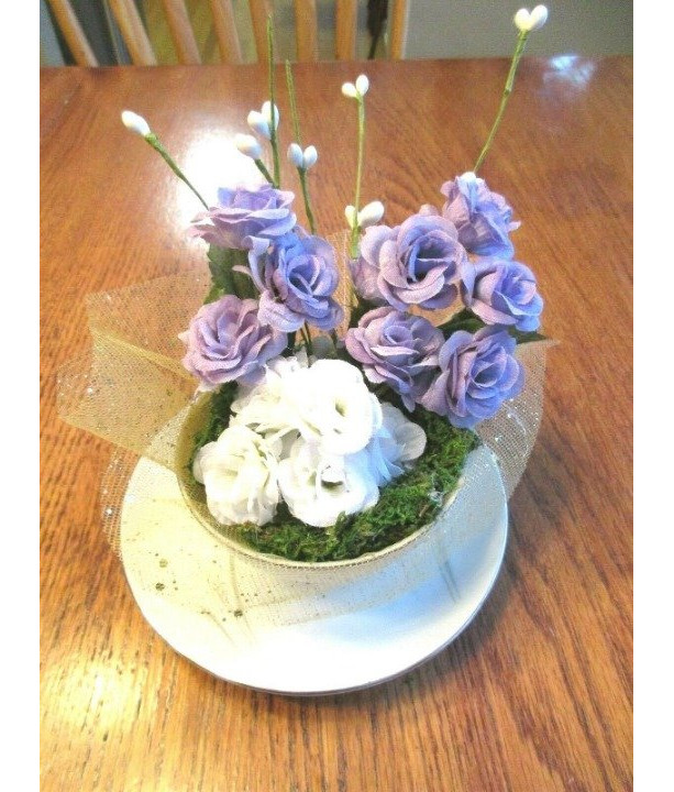 Tea Cup Roses Flower Arrangement Lavender