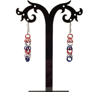Patriotic dangle earrings chainmaille shaggy loops red white and blue