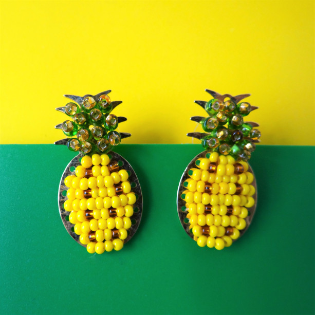 Pineapple Yellow and green Earrings in Bronze.