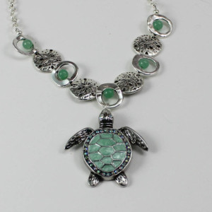 Green Sea Turtle with Green Aventurine Stone 17" Necklace