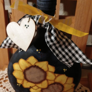 Upcycled Glass Bottle, Sunflower Decor, Kitchen Accents, Sunflowers