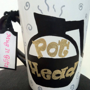 Pot Head Glitter Hand Painted Coffee Cup Mug 14 oz