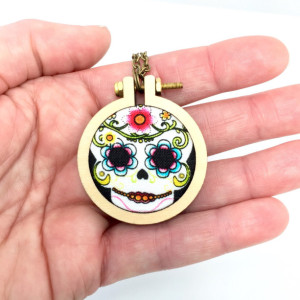Sugar Skull Day of the Dead Mini Hoop Necklace-Sugar Skull Necklace-Dia de los Muertos Necklace-Calavera Necklace-Day of the Dead Necklace