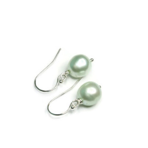 Dainty Mint Pearl Earrings, Freshwater Pearl and Sterling Silver, Bridesmaids Pearls, Wedding Earrings