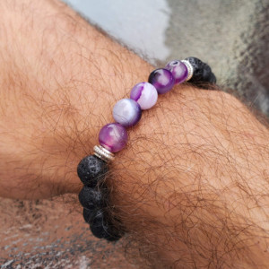 Purple Agate Lava Stone Grounding Bracelet, Meditation Anxiety Stress Relief Bracelet, Fashion Buddha Jewelry, Purple Agate Bracelet