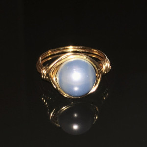 Handmade 14kt Gold Filled Wire Wrapped Baby Blue Swarovski Solitaire Crystal Pearl Ring