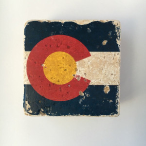 Colorado State Flag Natural Stone Coasters, Set of 4 with Full Cork Bottom