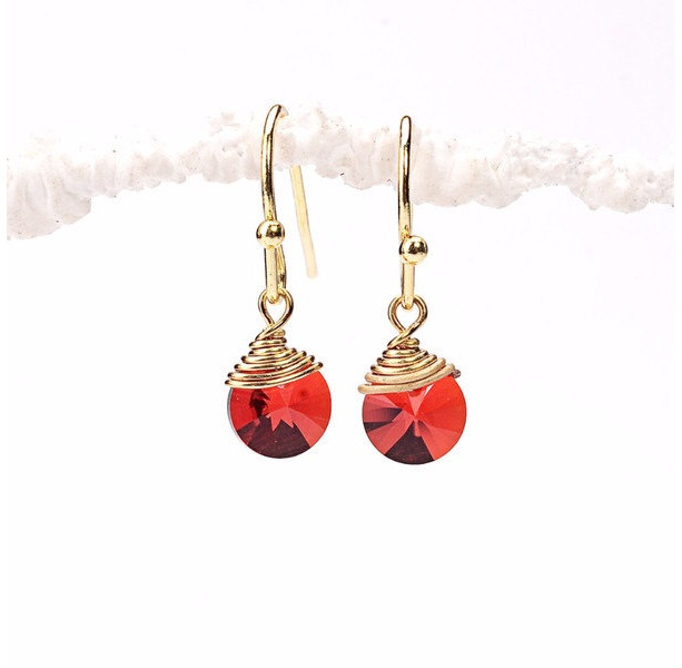 Red Ruby Swarovski Disc Earrings, Red Swarovski Disc Earrings