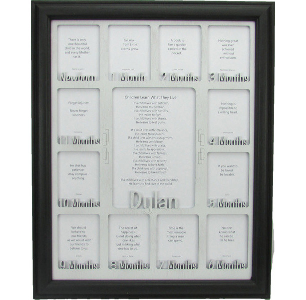 Baby First Year Picture Frame with Name Collage Black Picture Frame and White Matte 11x14