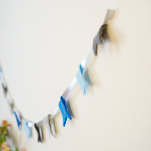felt flag garland hand sewn in blues and grays : ready to ship!