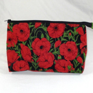 RED POPPIES 100% Cotton Cosmetic Bag, Bridesmaid Gift, Holiday Gift, Toiletry Bag, Pencil Case, Travel Bag