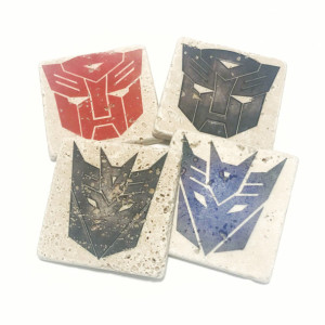 Transformers Mixed Colors Natural Stone Coasters Set of 4 with Full Cork Bottom