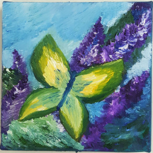 Oil Painting on Canvas- Original Artwork- Nature Art- Butterfly and Flower Painting- 6x6-Botanical-Sarah Floyd