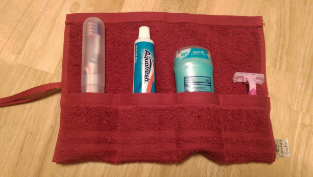 Travel Toiletry Roll Red ,  Travel Toothbrush Roll,  Gym Bag Roll,  Toothbrush Holder,  Camping,  Overnight,  Make Up Brush Roll