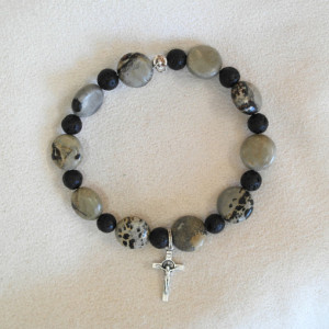 One Decade Rosary of Picasso Jasper and Lava Beads