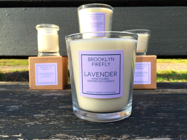 Lavender Candle. Scented Soy. 13 Ounce Reusable Glass Tumbler. 