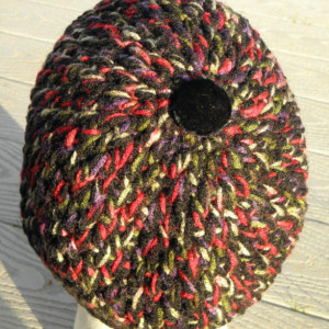 Dark Multiple Colors Crocheted Medium Beanie with a Visor - Handmade by Michaela