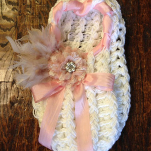 White Newborn Cocoon with Pink Silk Ribbon