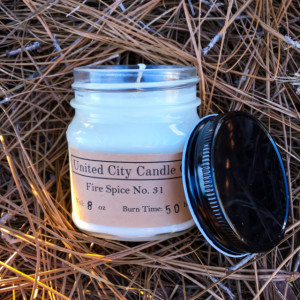 Fire Spice No. 31 -- Hot cinnamon poured over vanilla milk and touch of chai. 100% soy candle. United City Candle Co Made in USA