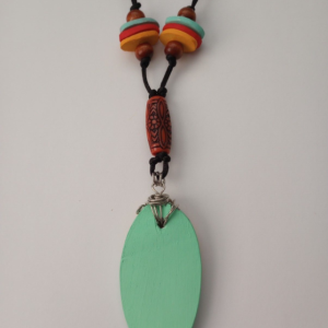 Handmade Clay Pastel Green Abstract Oval Pendant Necklace Tribal Ethnic