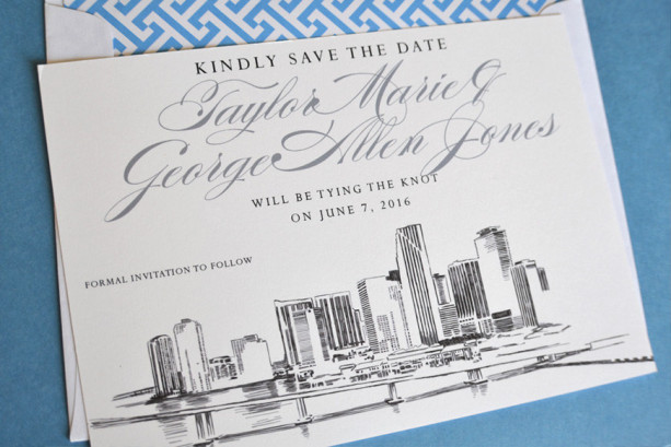 Key West Skyline Hand Drawn Save the Date Cards set of 25 cards