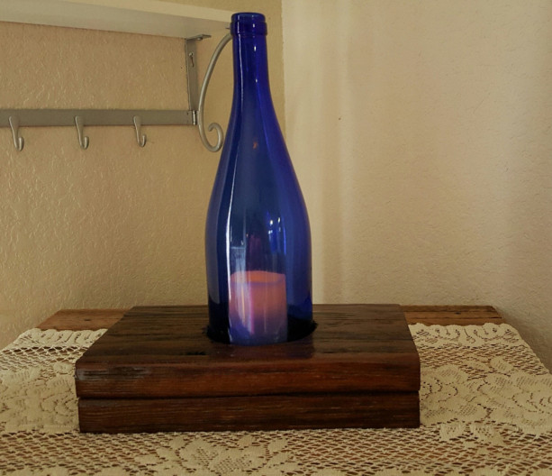 Handcrafted Cobalt Blue Wine Bottle Candleholder