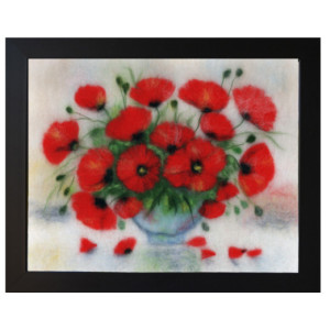 Wool Painitng "Bouquet of poppies"
