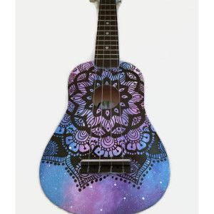 Soprano Galaxy Mandala Ukulele, Hand Painted Ukulele, Decorated Ukulele, Galaxy Paint, instrument, ukelele, concert, tenor, baritone, guitar