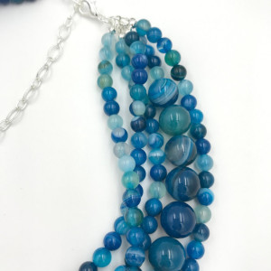 Chunky Agate Statement Necklace, Chunky Necklace, Agate Stone Necklace, Blue Beaded Necklace, Multi Strands Blue Statement Necklace