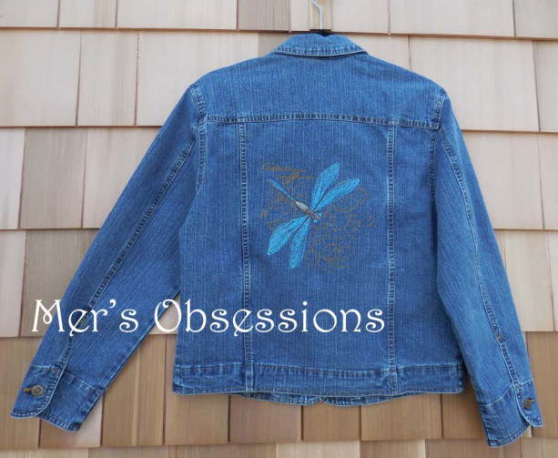 Women's Denim Jacket with Embroidered Dragonfly